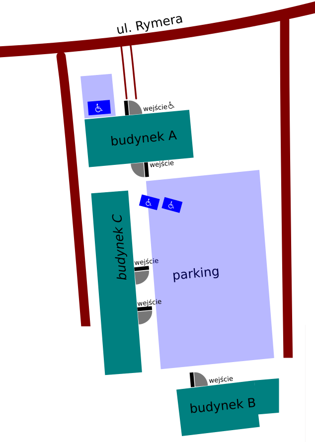 Scheme of the location of the buildings of the Radlin City Hall