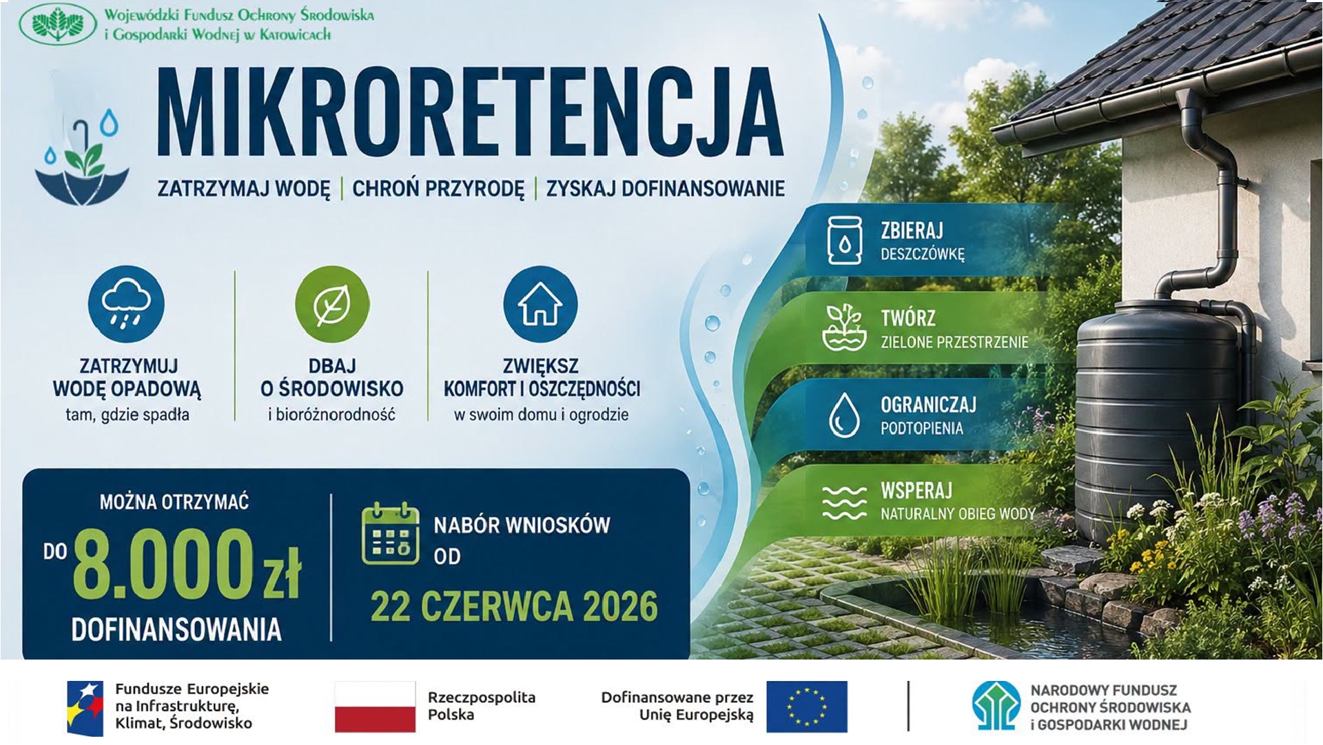 Program MIKRORETENCJA – to nawet 8 tys. zł na skuteczne zbieranie deszczówki